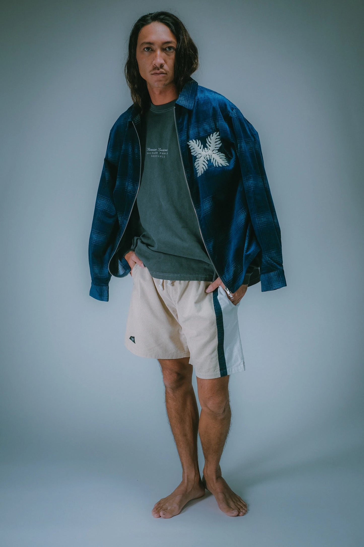 Indigo Corduroy Zip Jacket